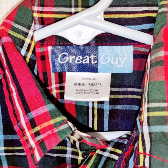 🧮6/$20 Great Guy Boys Plaid Button Up Dress Shirt Sz. 18 mos - Picture 5 of 7